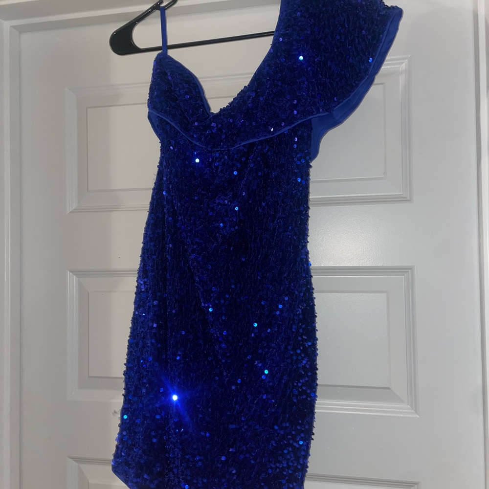 Blue Sequin Mini Dress